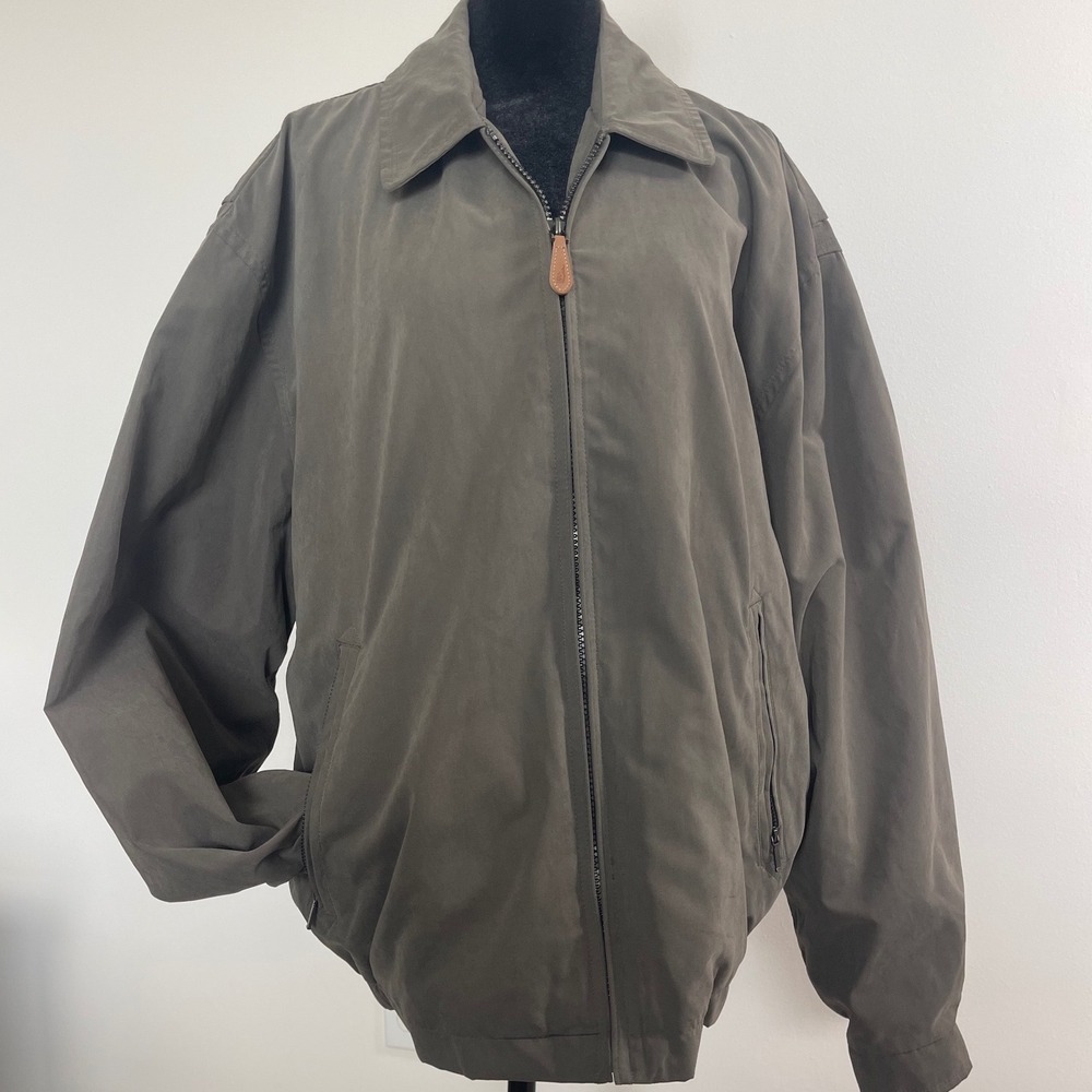 London Fog Men's Large Auburn Golf Jacket Tan Gray Full Zip Harrington Retro